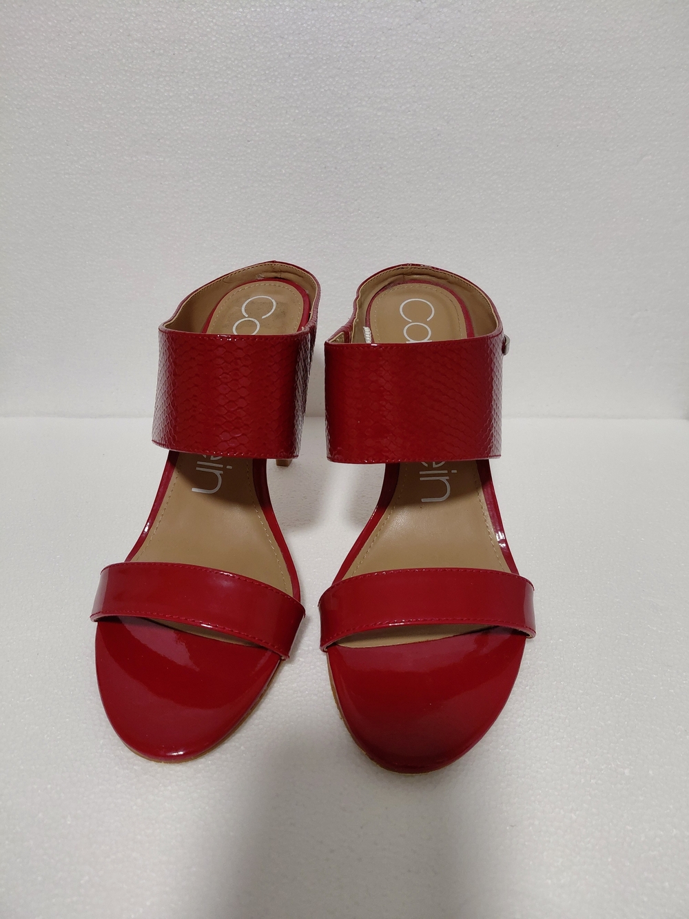 Calvin Klein Red Patent Open-Toe Block Heel Sandals